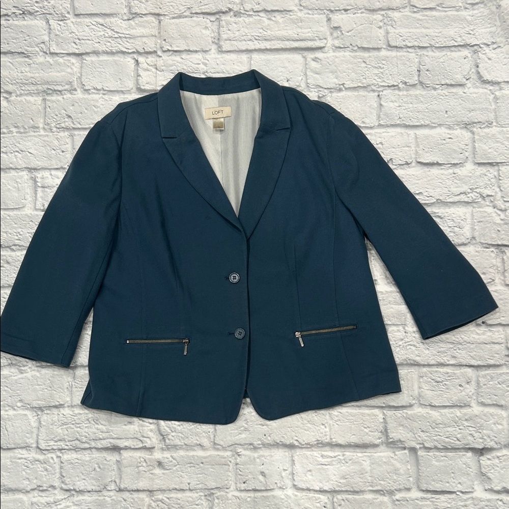 LOFT Women's Dark Blue Blazer with Zipper Pockets
